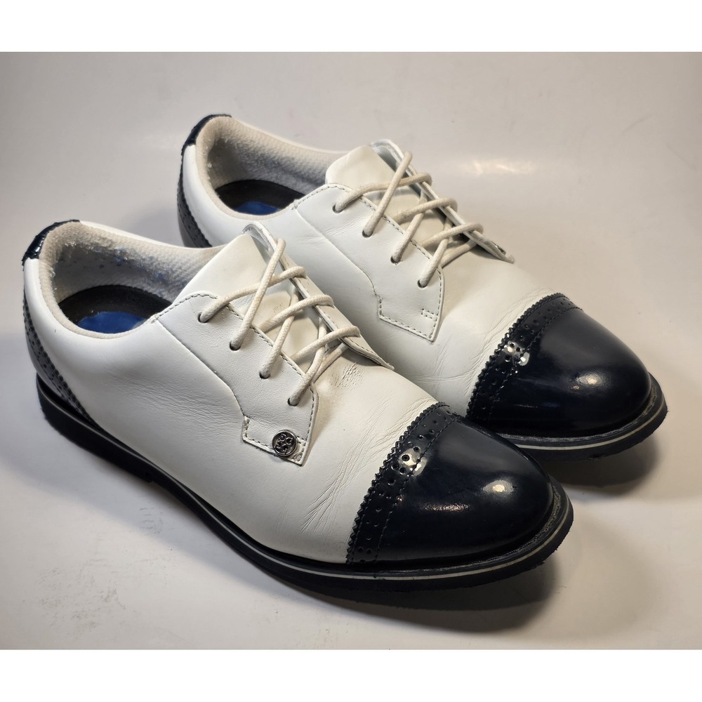 G/FORE White and Navy Two-Tone Golf Oxfords